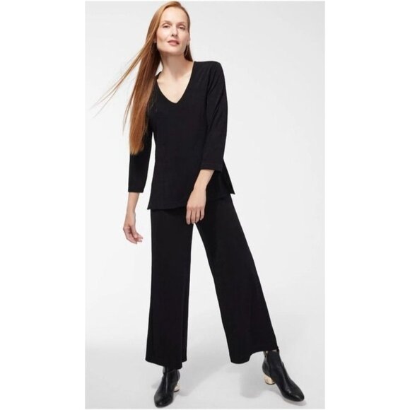 Chicos 2 travlers Womens Black Wide-Leg cropped Pants Size large travel knit - Picture 1 of 7